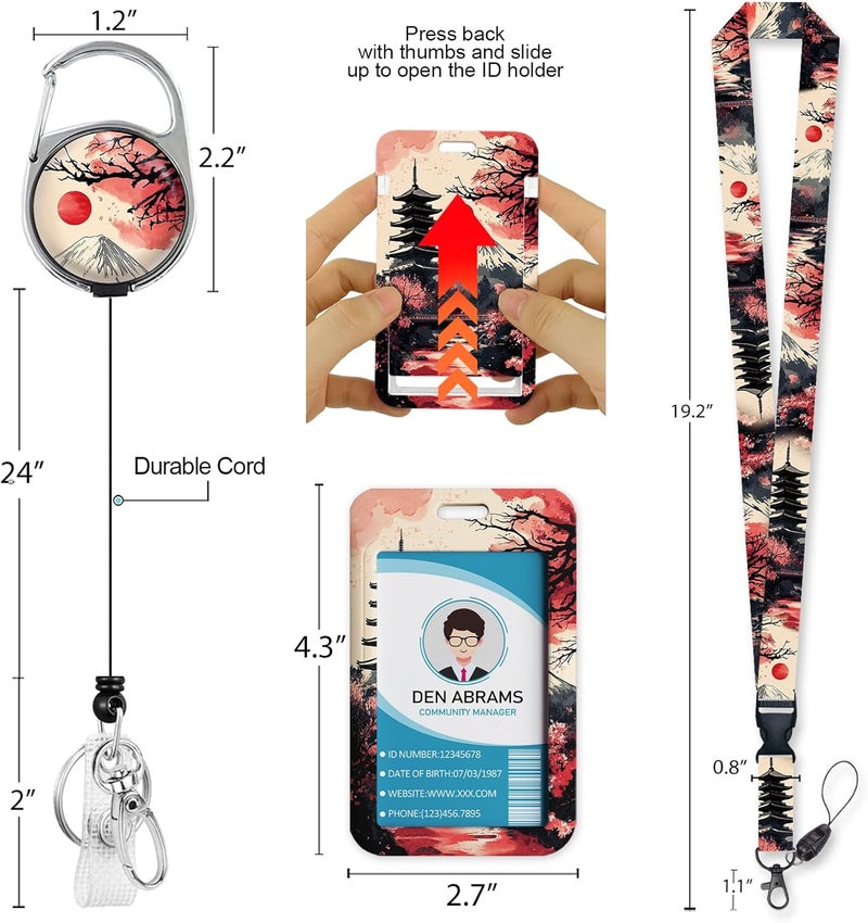 Piefly Lanyards for Id Badges, Badge Holder with Retractable Reel Belt Clip, Red Moon Work Name Tag Lanyard Vertical ID Card Protector Case for Women Nurse Doctor Teacher Student - Image 5
